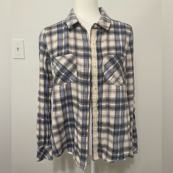 Anthropologie Holding Horses women's S mixed media flannel with ruffle back EUC - Picture 3 of 9